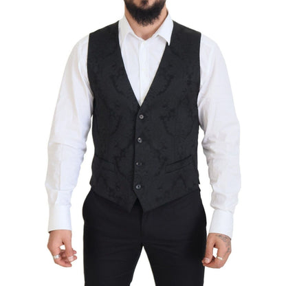 Dolce & Gabbana Black Floral Brocade 2 Piece MARTINI Suit