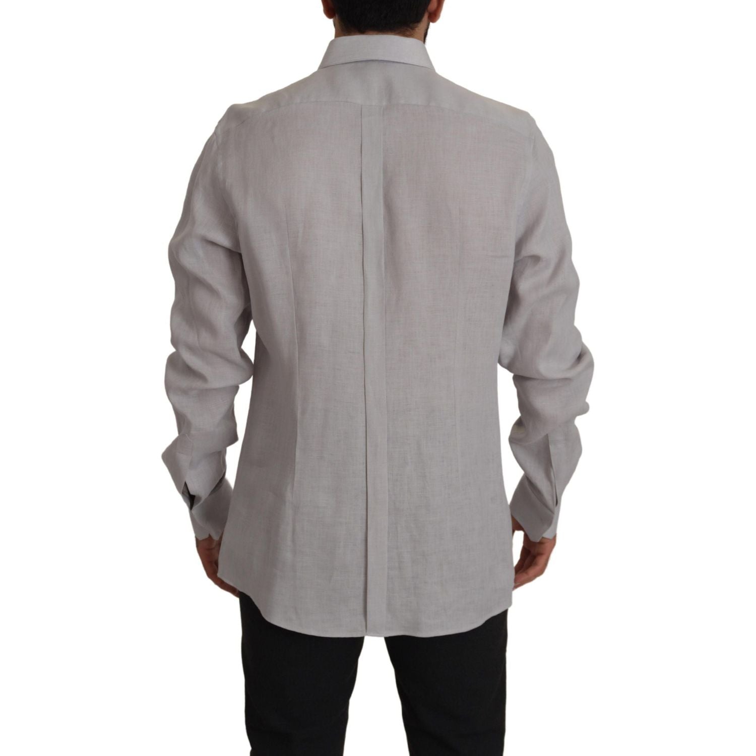قميص دولتشي آند غابانا الأنيق باللون الرمادي من الكتان بقصّة Slim Fit
