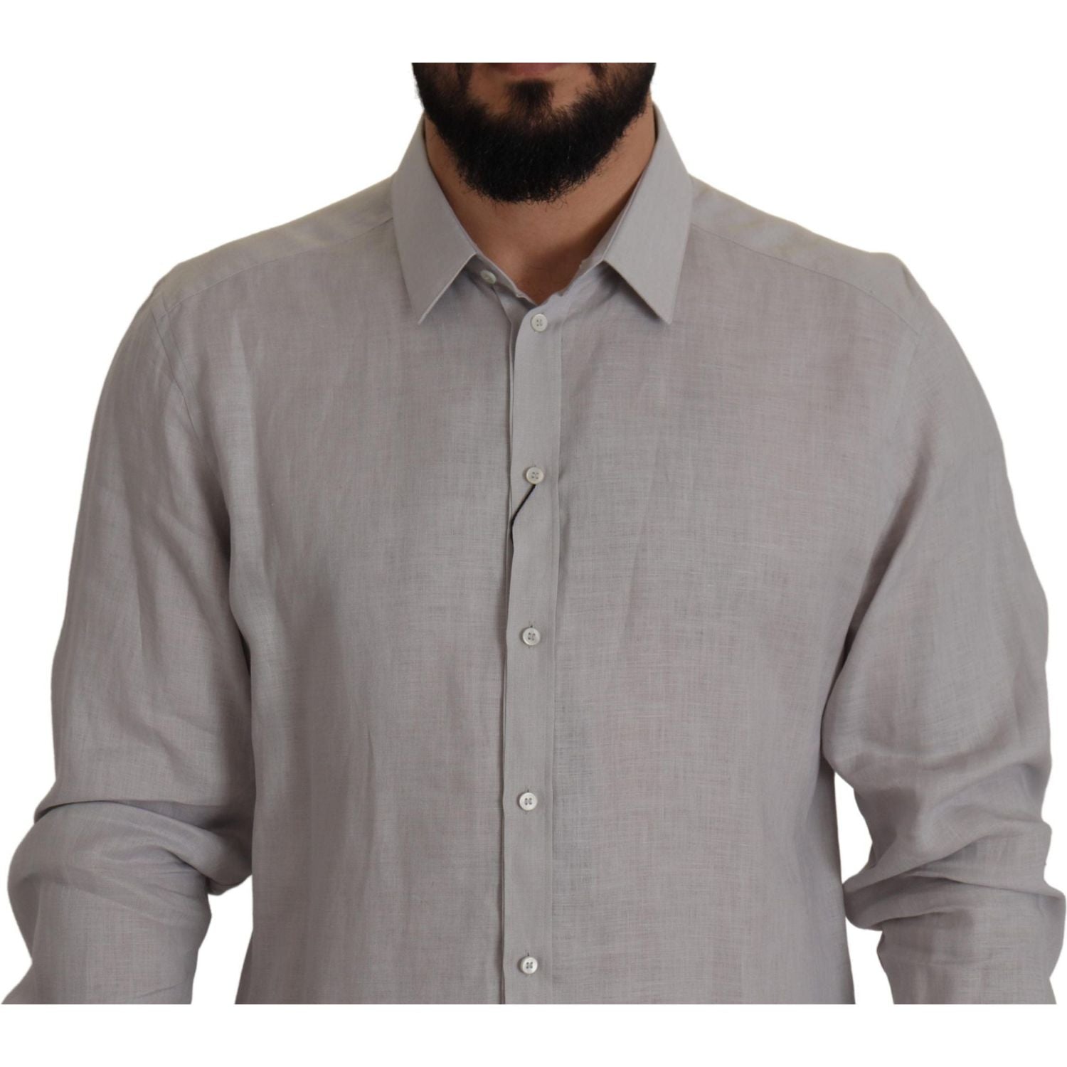 قميص دولتشي آند غابانا الأنيق باللون الرمادي من الكتان بقصّة Slim Fit