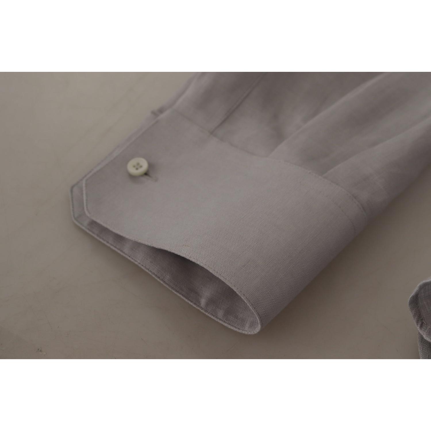 قميص دولتشي آند غابانا الأنيق باللون الرمادي من الكتان بقصّة Slim Fit