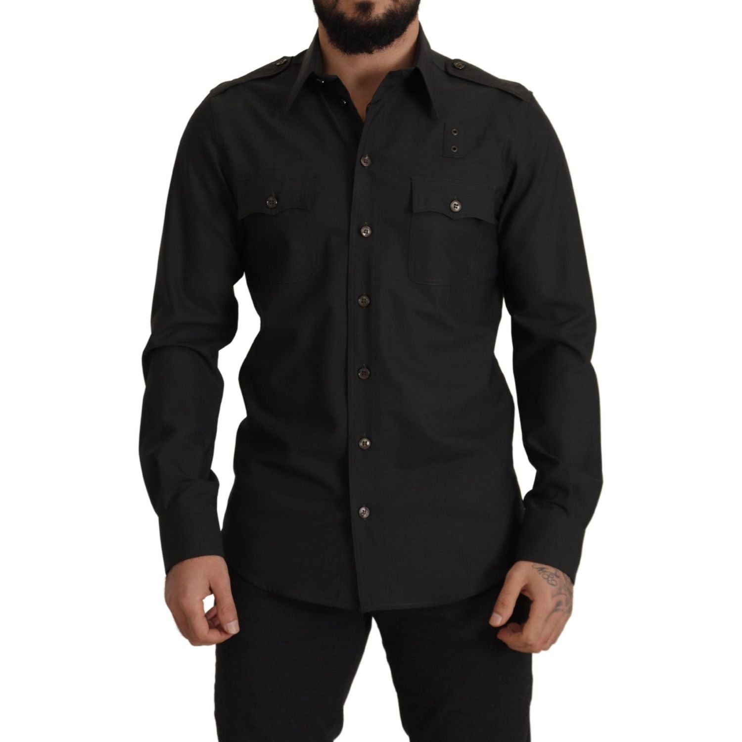 Dolce & Gabbana Dark Green Cotton Slim Fit Casual Men Shirt