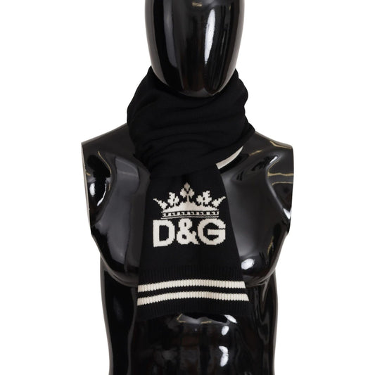Dolce & Gabbana Black White Cotton DG Printed Cashmere Shawl Scarf