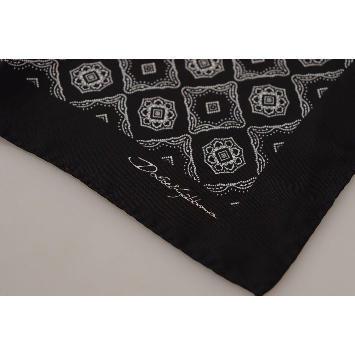 Dolce & Gabbana Black Geometric Patterned Square Handkerchief Scarf