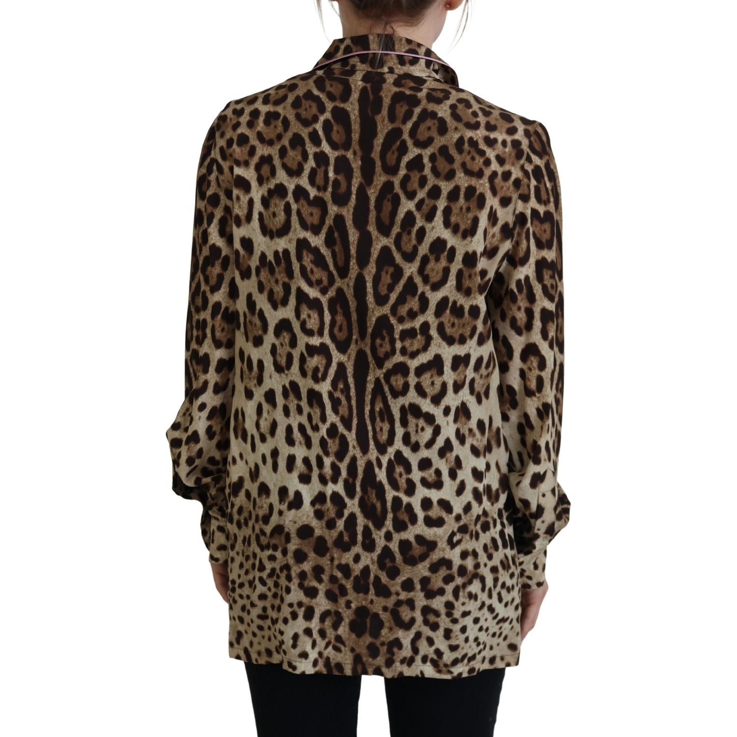 Dolce & Gabbana Brown Leopard Print Long Sleeves Blouse Top