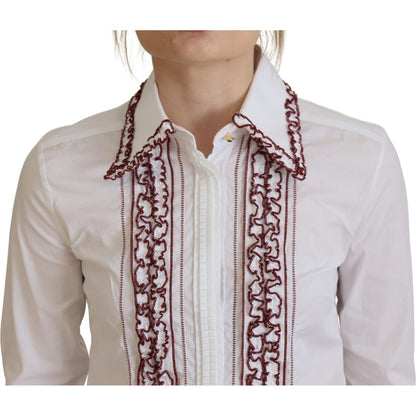 Dolce & Gabbana White Lace Long Sleeves Ruffle Collar Top