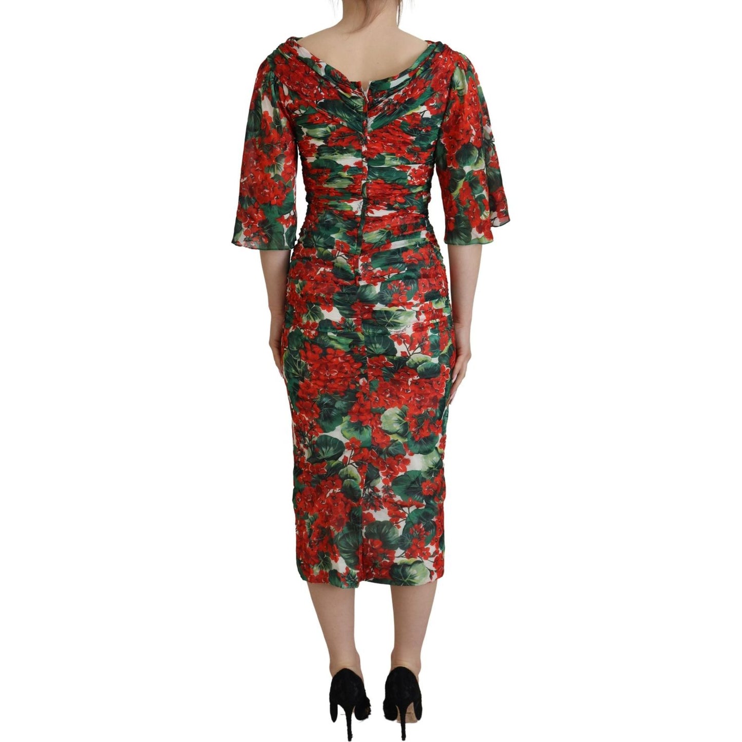 Dolce & Gabbana Multicolor Geranium Silk Sheath Midi Dress