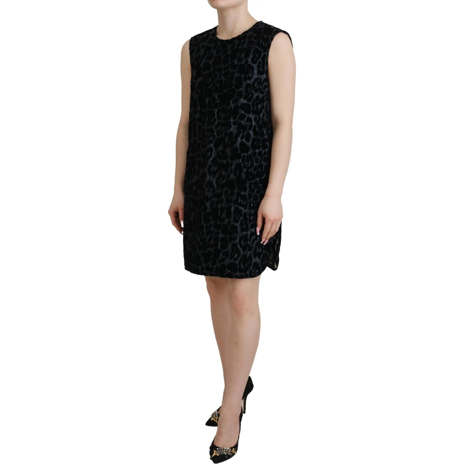 Dolce & Gabbana Black Leopard Shift Mini Polyester Dress