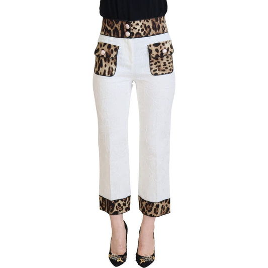 Dolce & Gabbana White Leopard Print High Waist Pants PAN73072 - 36