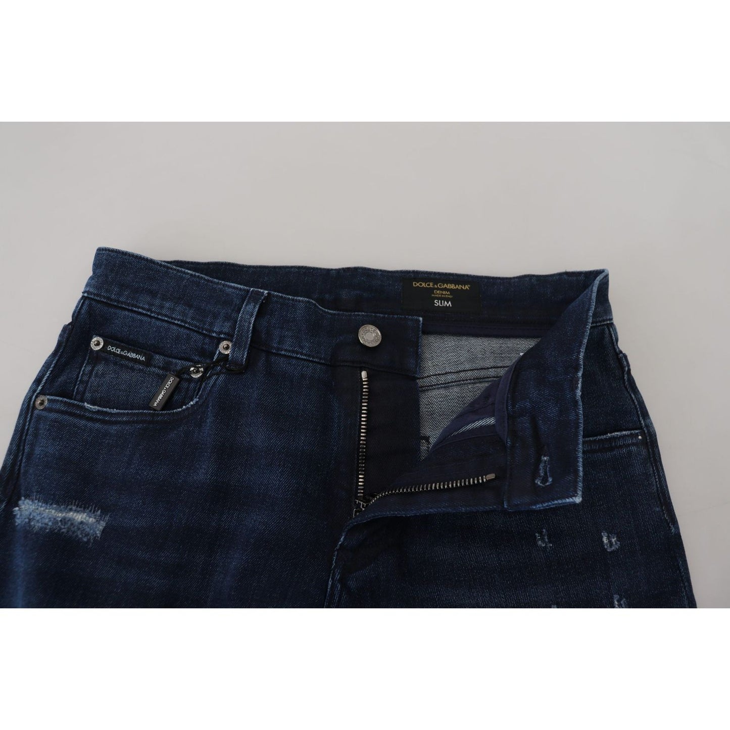 Dolce & Gabbana Blue Cotton Skinny Tattered Denim Jeans