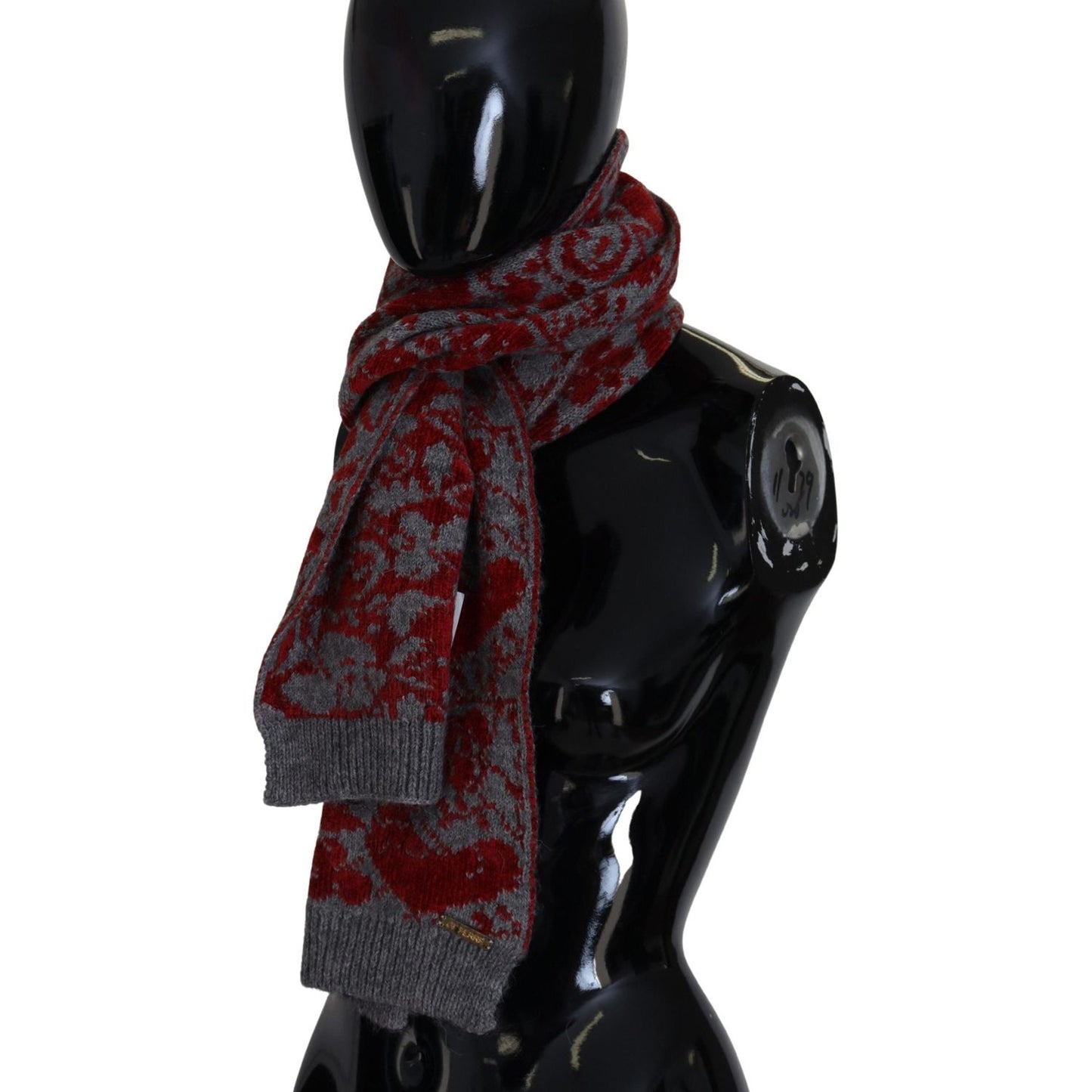 GF Ferre Red Grey Knitted Wrap Warmer Womens Shawl Scarf