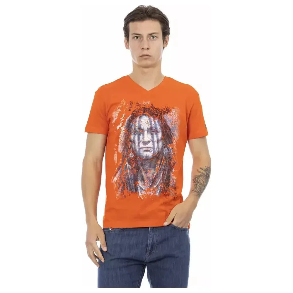 Trussardi Action Orange Cotton Men V-Neck T-Shirt