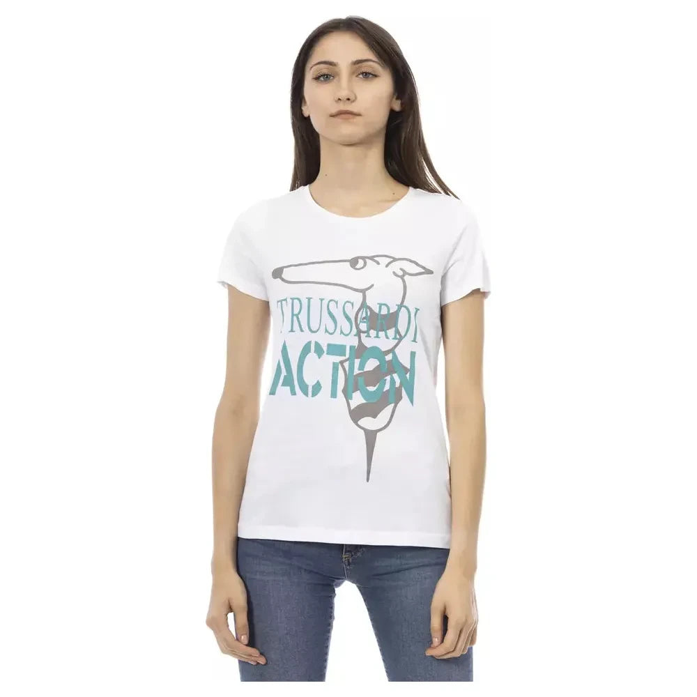 تي شيرت Trussardi Action Chic White Printed Tee: قطعة أساسية في خزانة ملابسك الصيفية