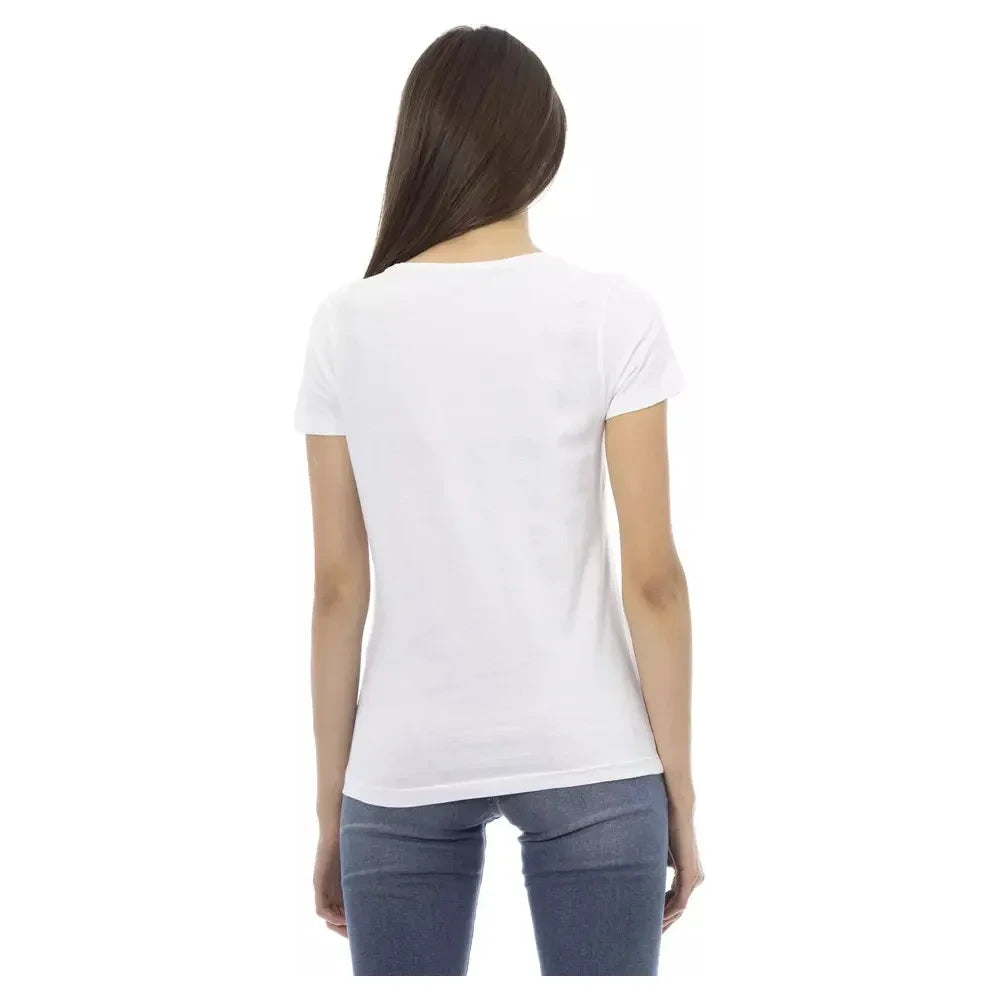 تي شيرت Trussardi Action Chic White Printed Tee: قطعة أساسية في خزانة ملابسك الصيفية
