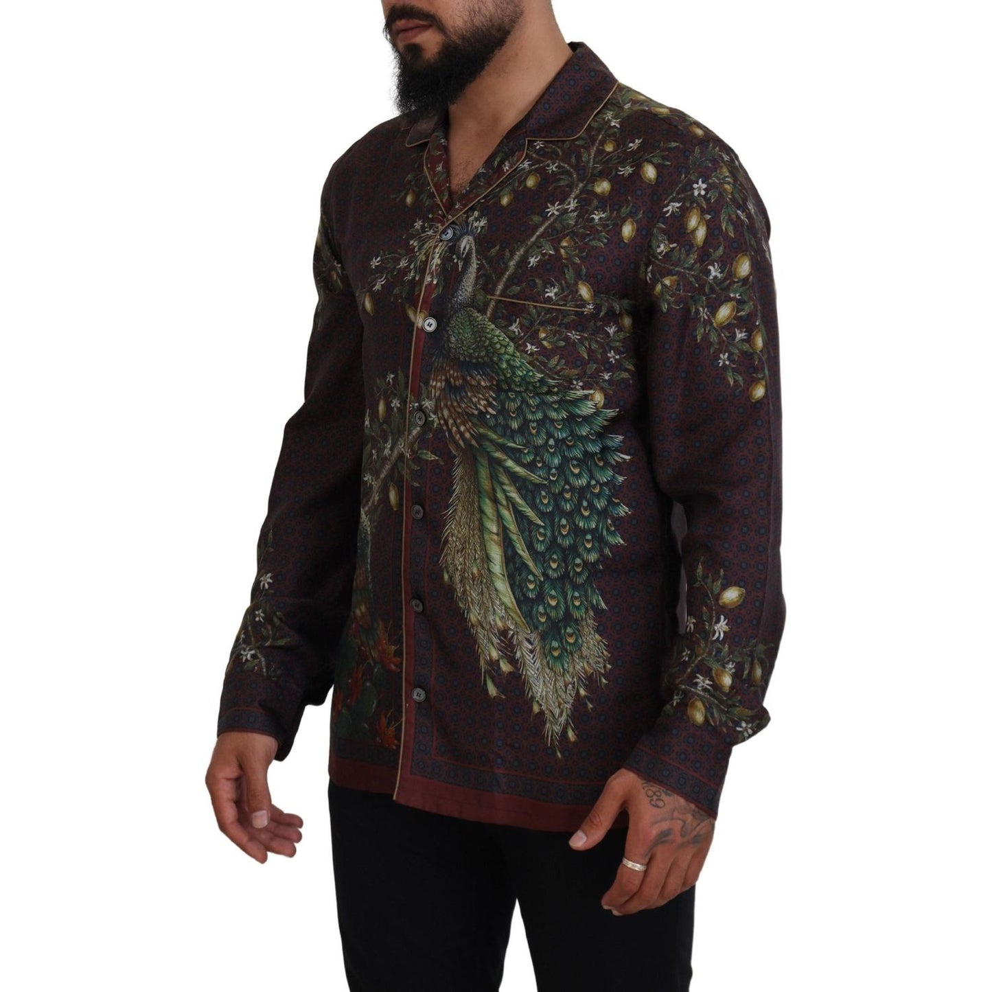 Dolce & Gabbana Bordeaux Ostrich Silk Satin Casual Mens Shirt