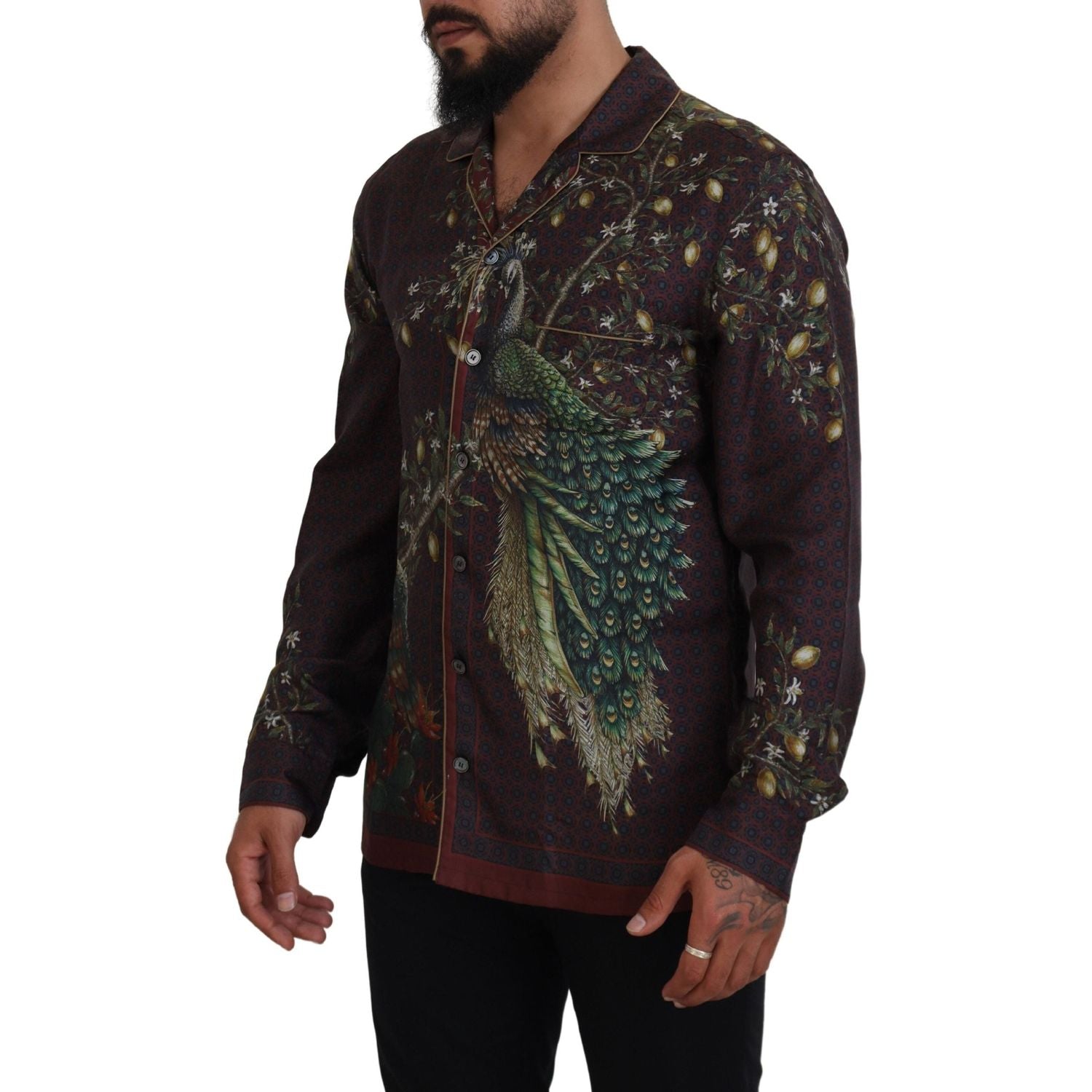 Dolce & Gabbana Bordeaux Ostrich Silk Satin Casual Mens Shirt