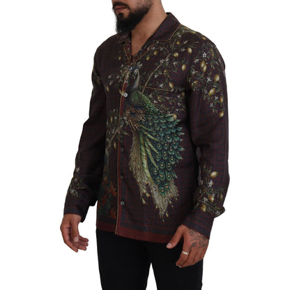 Dolce & Gabbana Bordeaux Ostrich Silk Satin Casual Mens Shirt