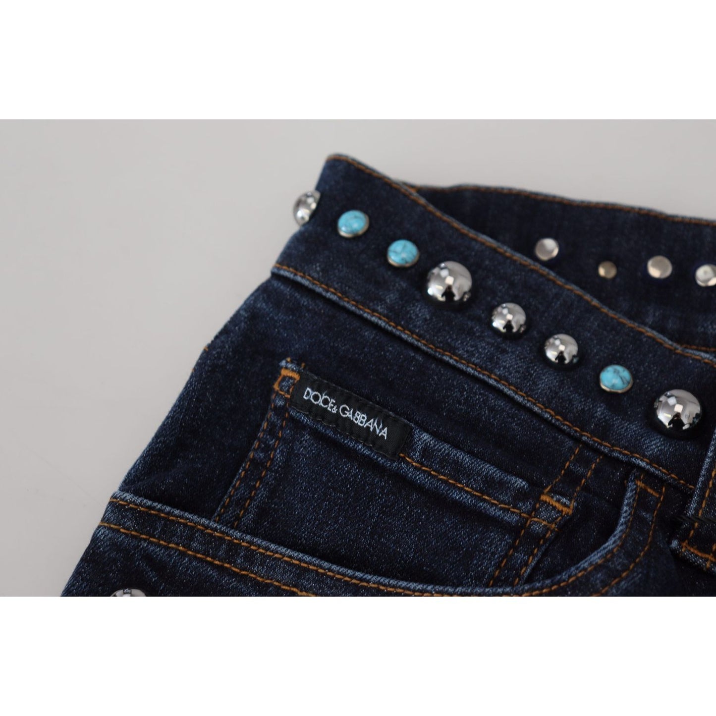 Dolce & Gabbana Blue Cotton Studded Low Waist Denim Jeans