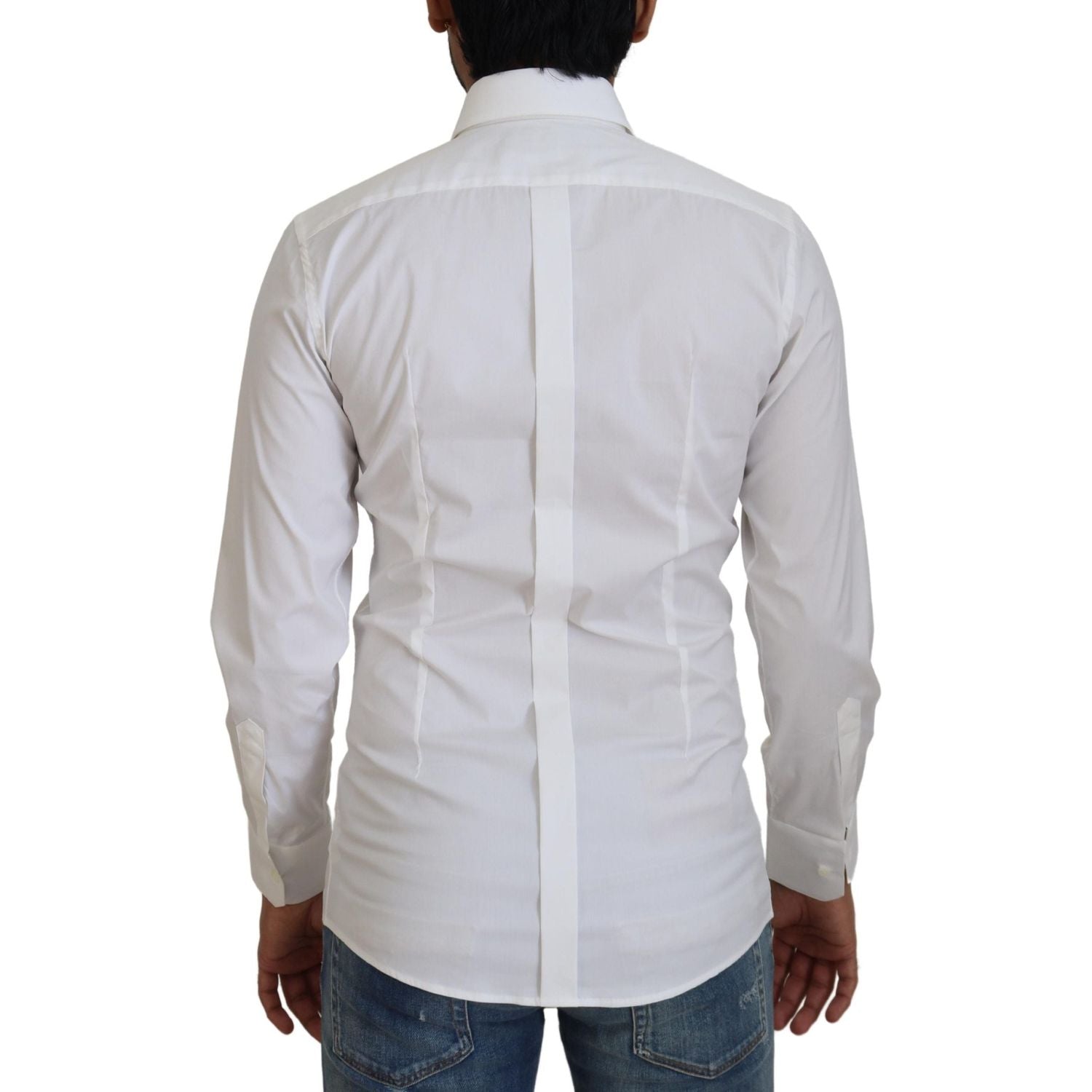 Dolce & Gabbana White Cotton Slim Fit Formal Dress GOLD Shirt