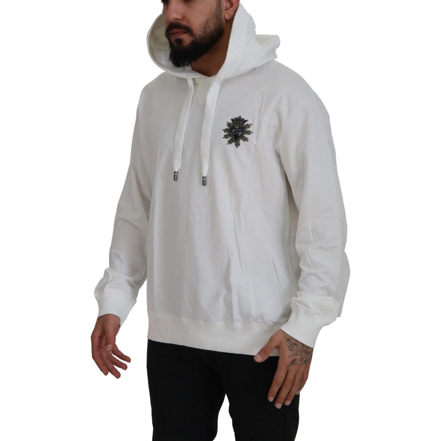 Dolce & Gabbana White Cotton Hooded Sweatshirt Sweater