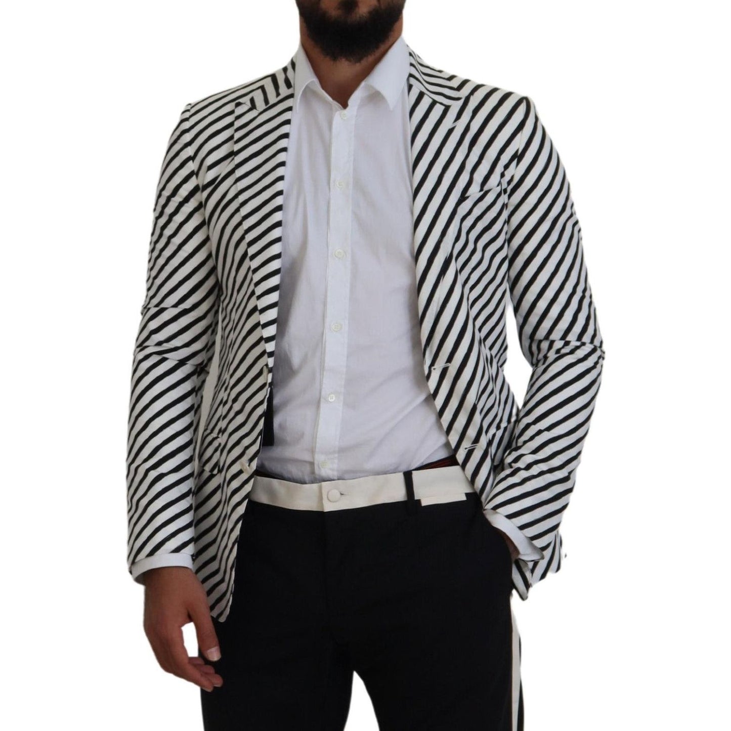 Dolce & Gabbana White Black Striped Slim Fit Jacket Blazer KOS2122-44