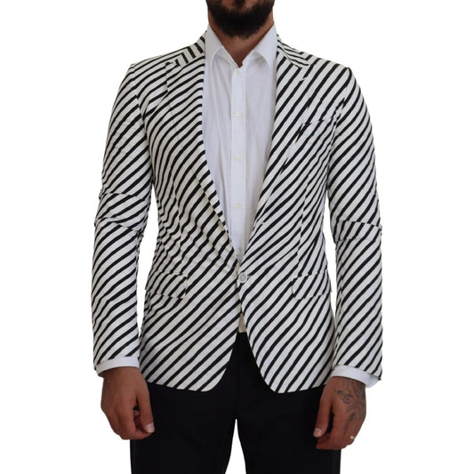 Dolce & Gabbana White Black Striped Slim Fit Jacket Blazer KOS2122-44