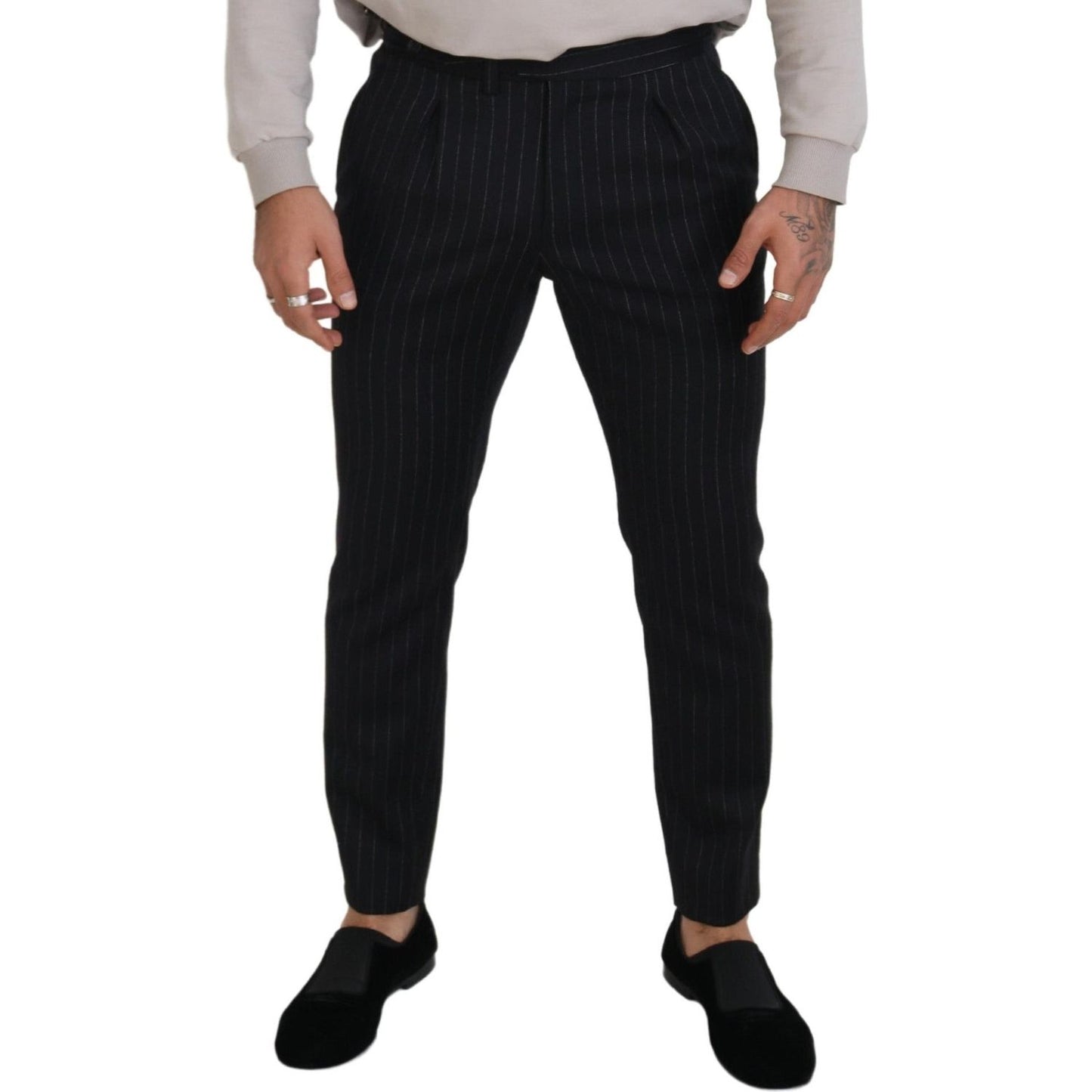 Dolce & Gabbana Black Wool Striped Chino Pants PAN74273 - 48