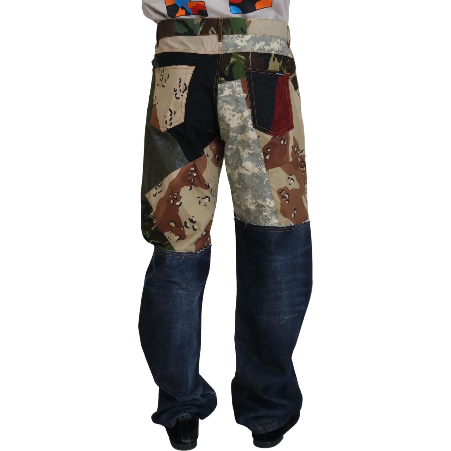 Dolce & Gabbana Multicolor Silk Patchwork Men Denim Jeans PAN74309 - 48