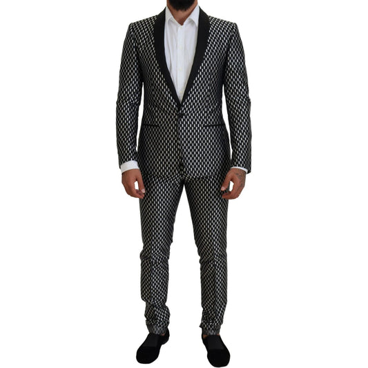 Dolce & Gabbana Black White Silk MARTINI Slim Fit Suit