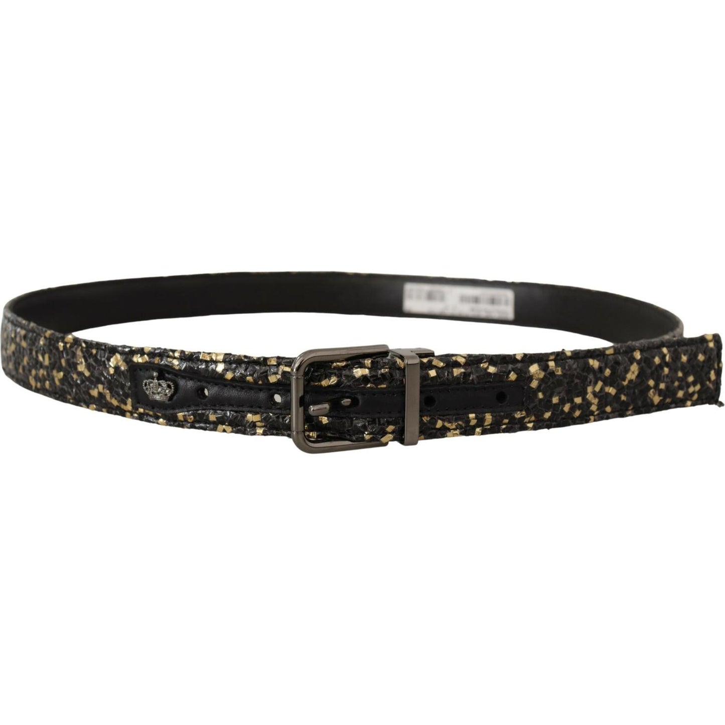Dolce & Gabbana Gold Black Two-toned Leather Chrome Buckle Belt BEL8409- 90