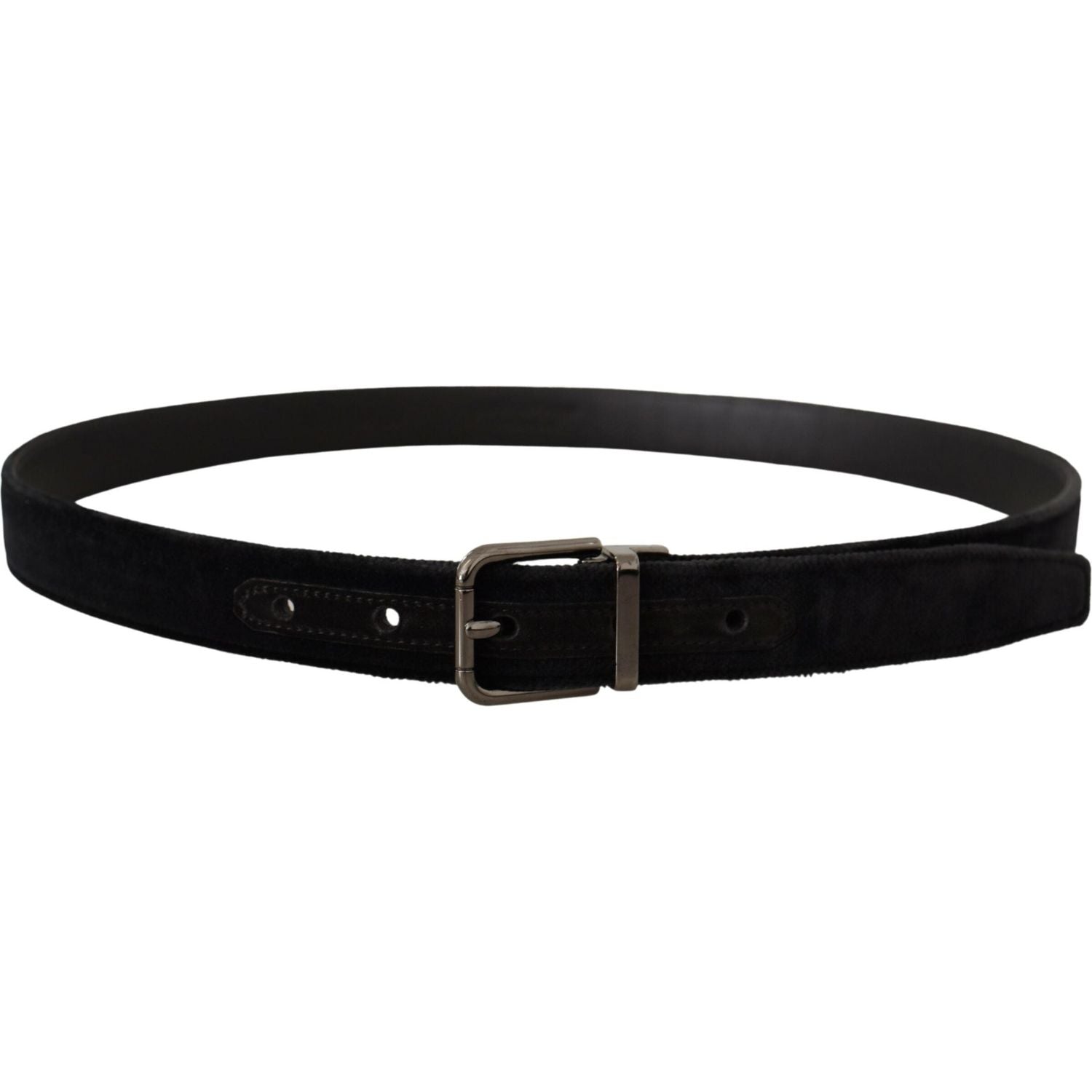 Dolce & Gabbana Black Velvet Silver Tone Logo Metal Buckle Belt
