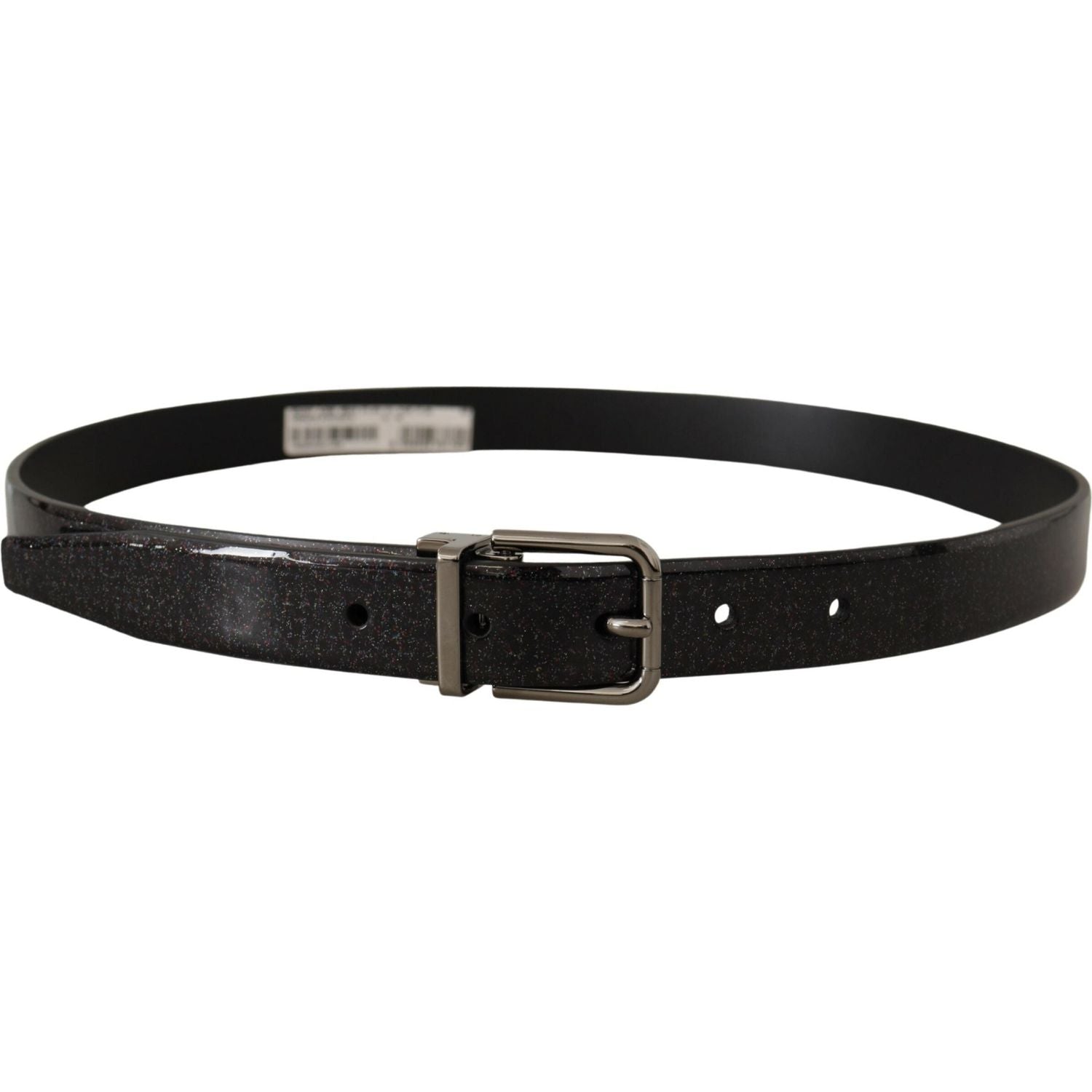 Dolce & Gabbana Black Vernice Puntinata Leather Silver Tone Metal Belt