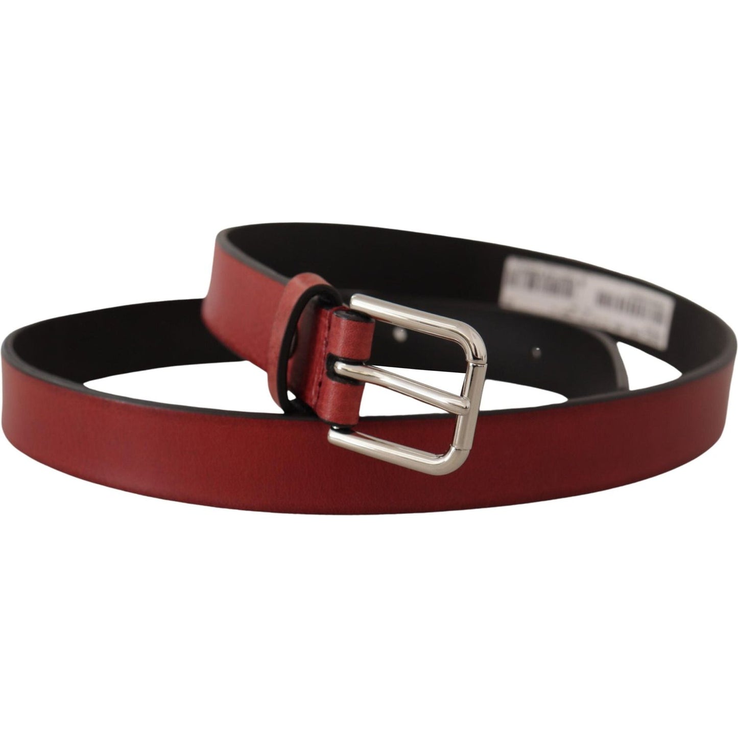 Dolce & Gabbana Maroon Vitello Leather Silver Metal Belt BEL8467- 85