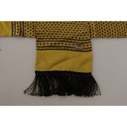 Dolce & Gabbana Yellow Patterned Silk Neck Wrap Fringe Scarf