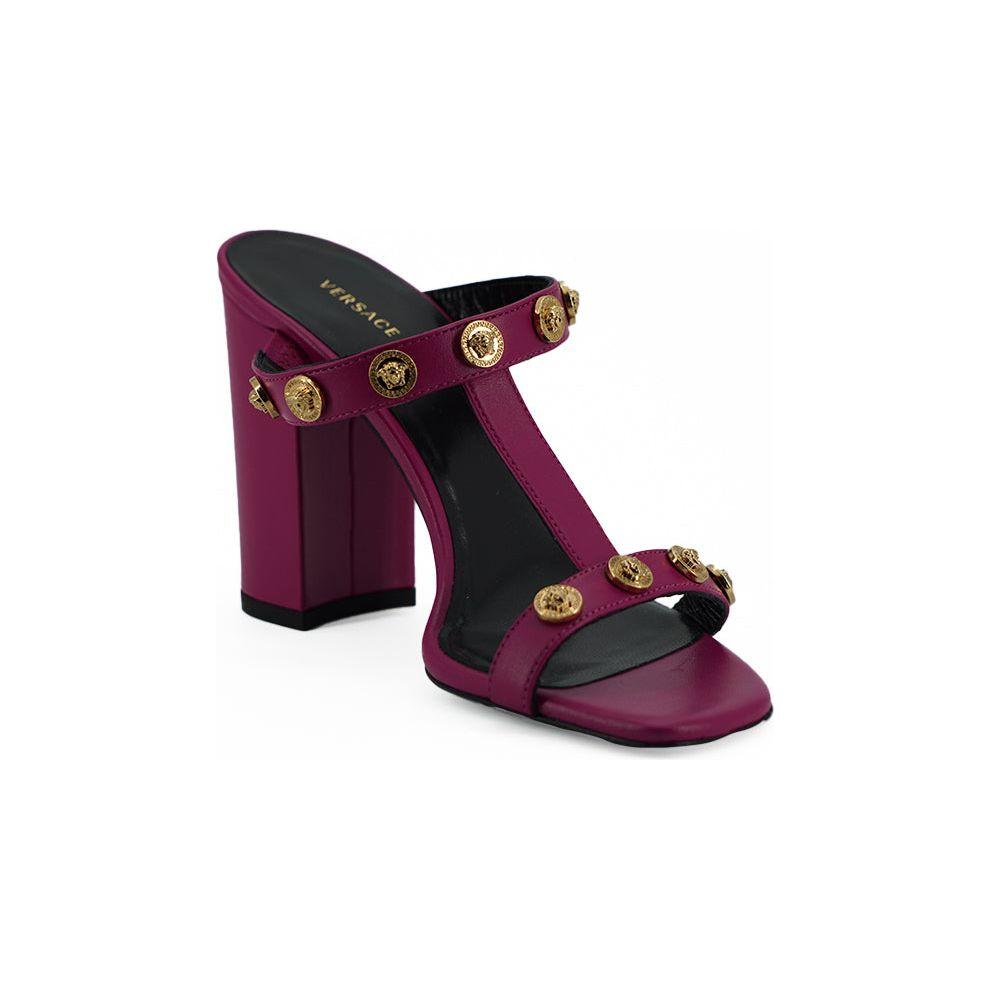 Versace Elegant Purple Calf Leather High Sandals
