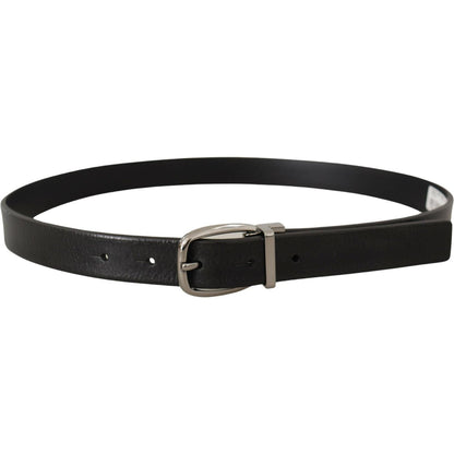 Dolce & Gabbana Black Leather Silver Chrome Metal Logo Buckle Belt