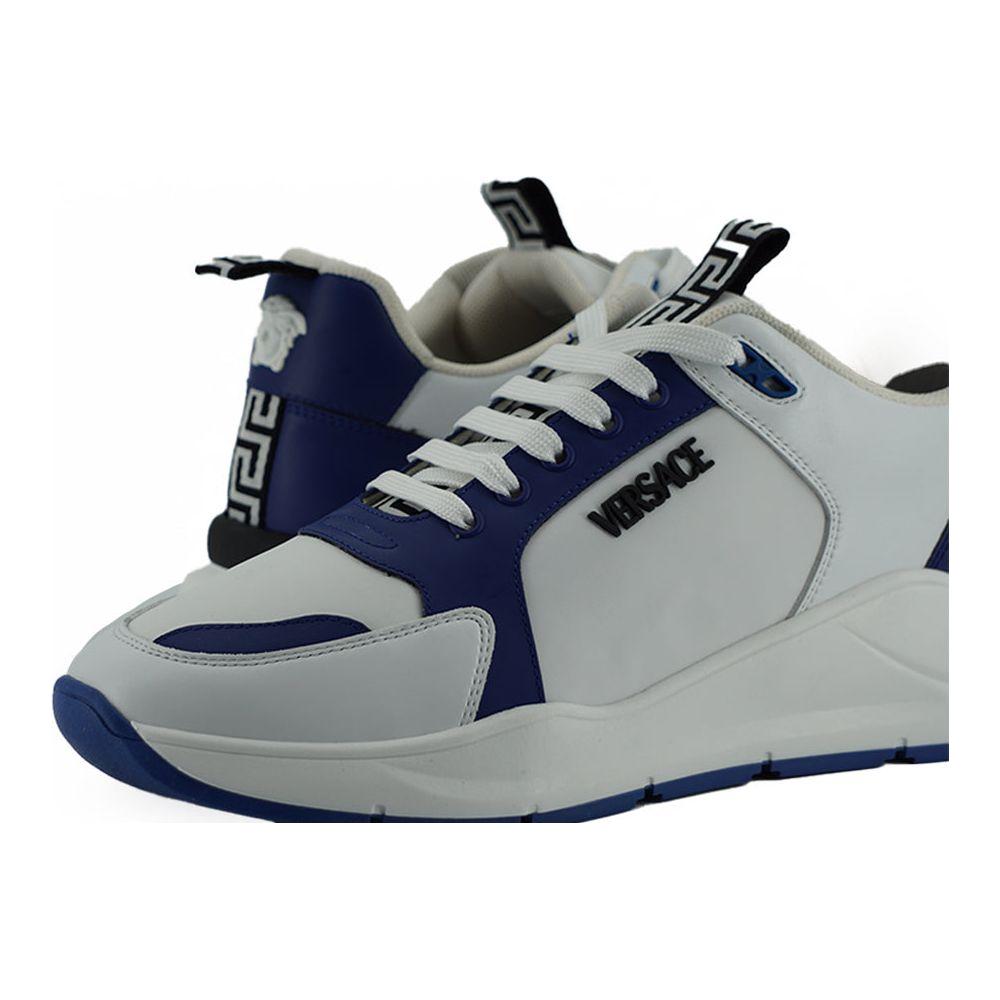 Versace Elegant Blue and White Leather Sneakers
