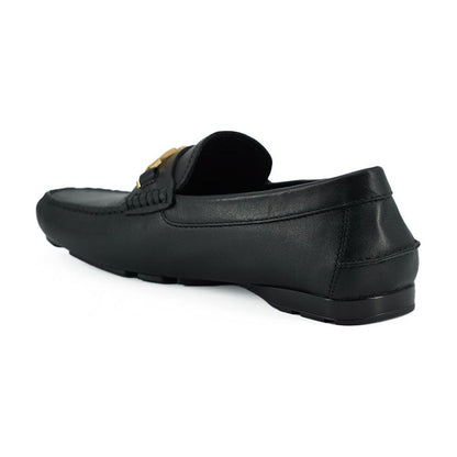 Versace Elegant Black Calf Leather Men's Loafers