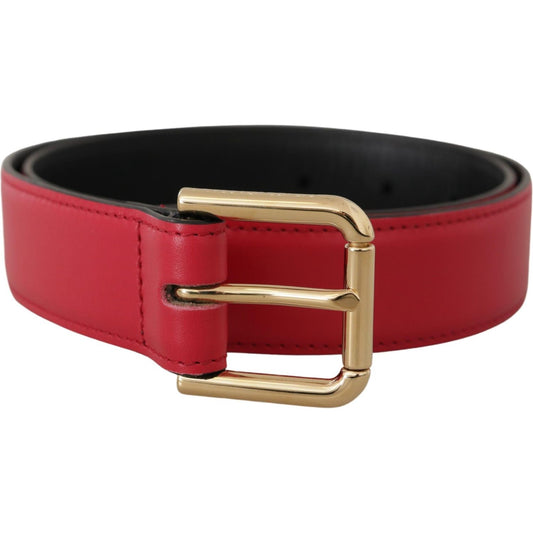 Dolce & Gabbana Red Calf Leather Gold Tone Logo Metal Buckle Belt BEL8469 - 70