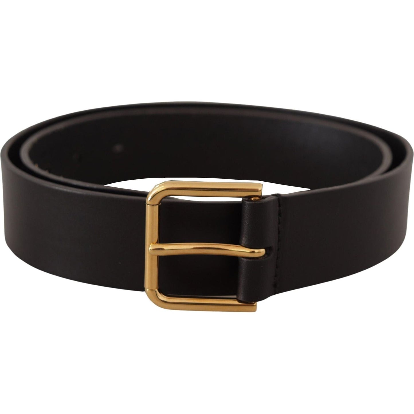 Dolce & Gabbana Black Calf Leather Gold Tone Logo Metal Buckle Belt