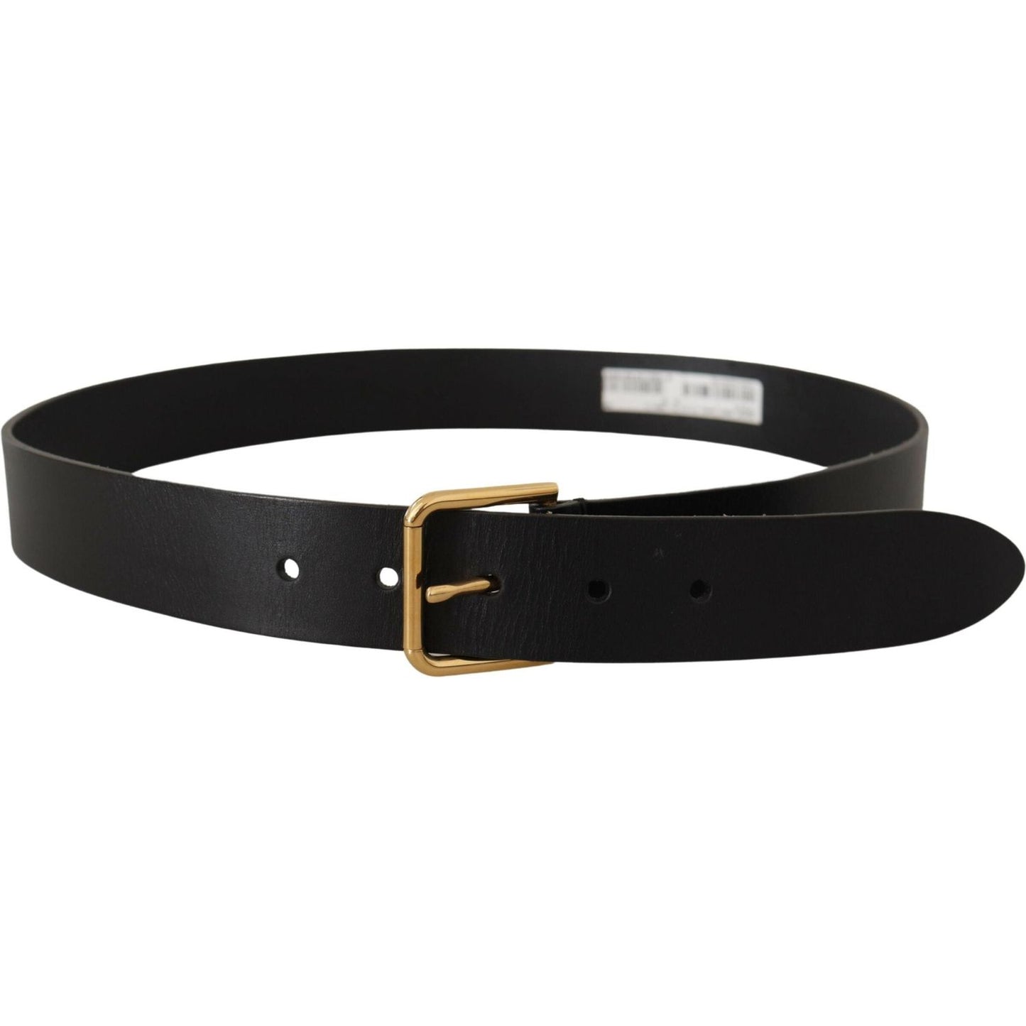 Dolce & Gabbana Black Calf Leather Gold Tone Logo Metal Buckle Belt