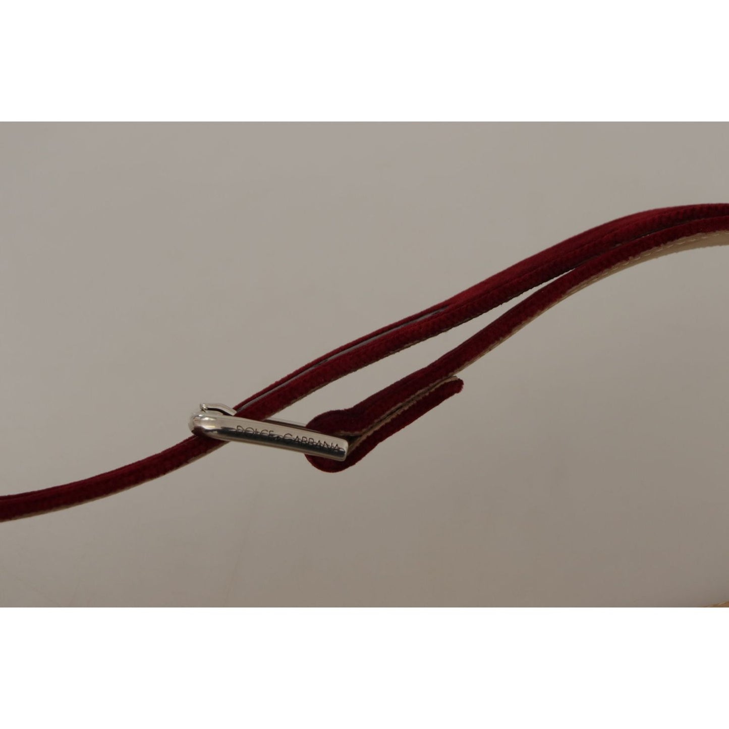 Dolce & Gabbana Red Velvet Silver Logo Engraved Metal Buckle Belt BEL8672 - 75