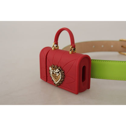 Dolce & Gabbana Green Leather Devotion Heart Micro Bag Headphones Belt