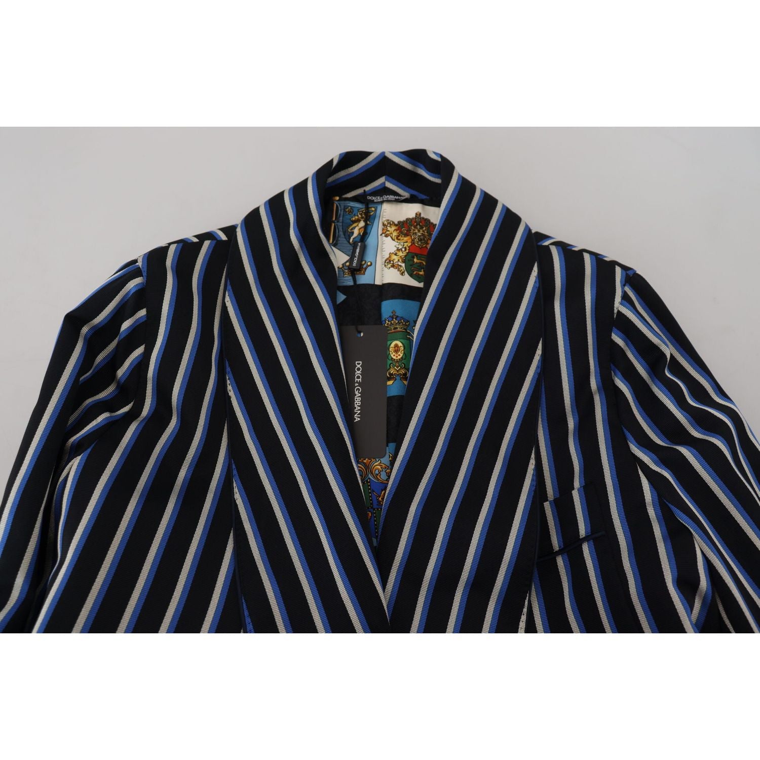 Dolce & Gabbana Black Blue Martini Printed Lining Robe