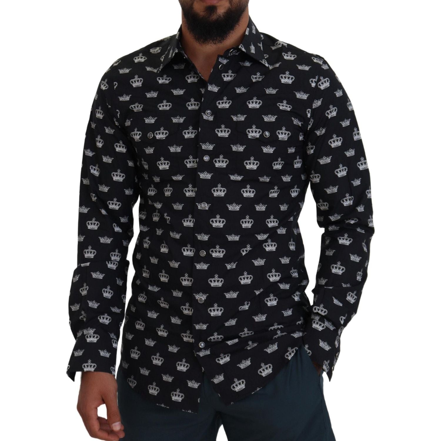 قميص رسمي أنيق بقصّة Slim Fit بطبعة تاج من Dolce &amp; Gabbana