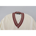 Dolce & Gabbana White Red Knitted V-neck Pullover Sweater
