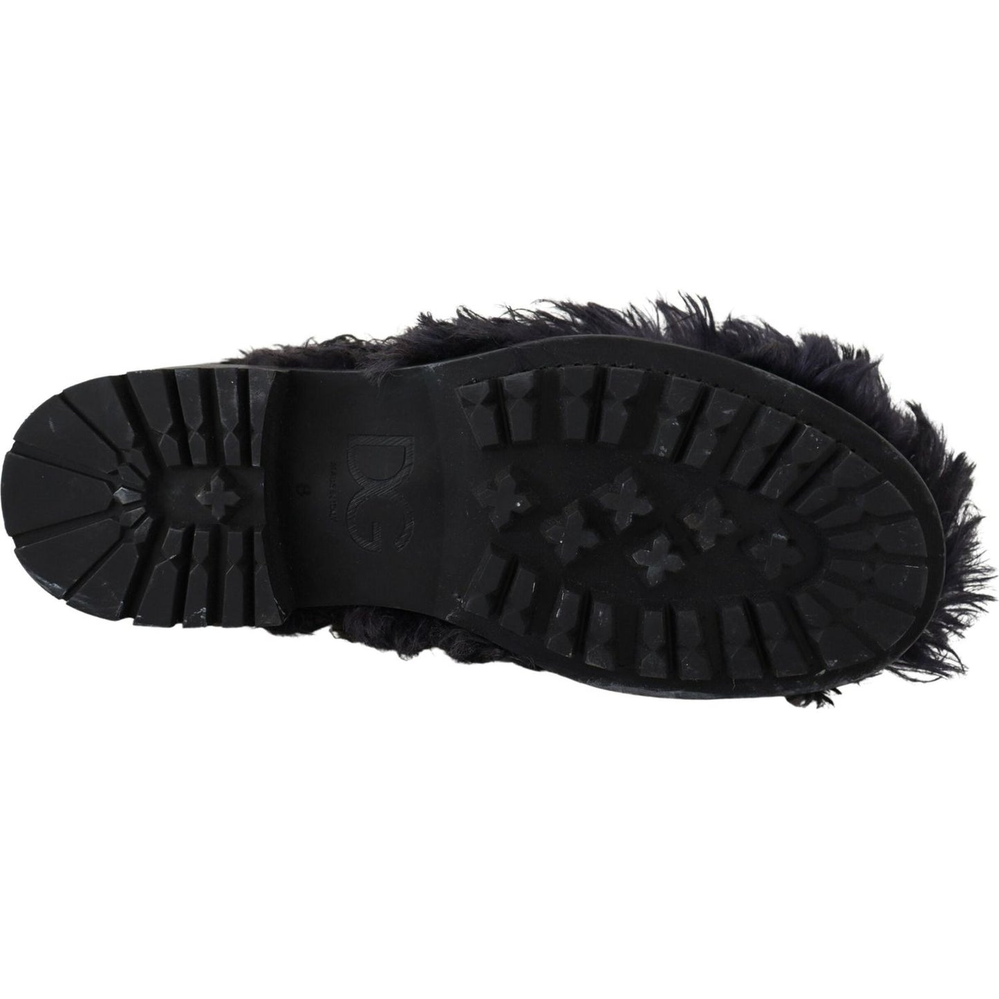 Dolce & Gabbana Black Leather Combat Shearling Boots Shoes