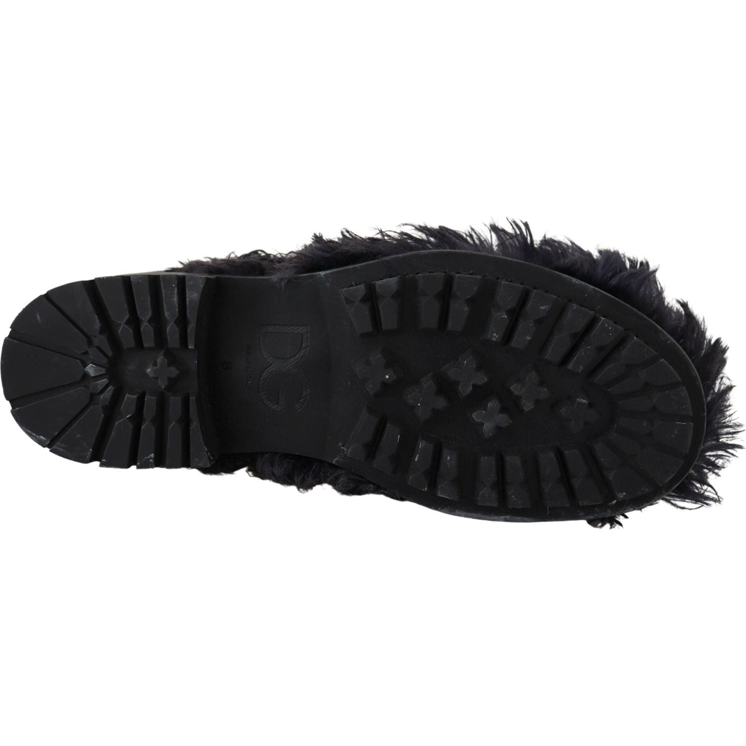 Dolce & Gabbana Black Leather Combat Shearling Boots Shoes