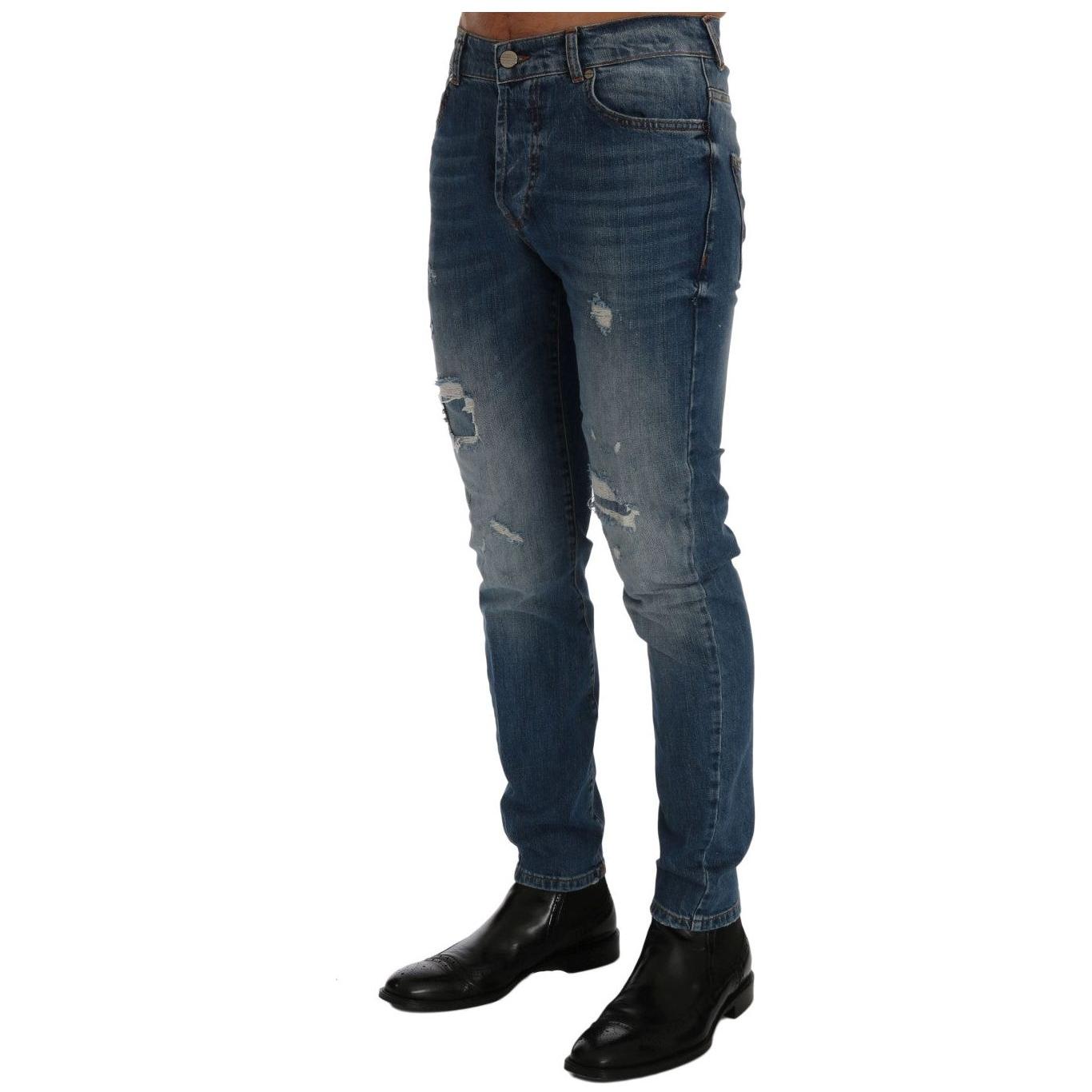 بنطلون جينز أزرق ضيق من Frankie Morello Svelte Italian Denim
