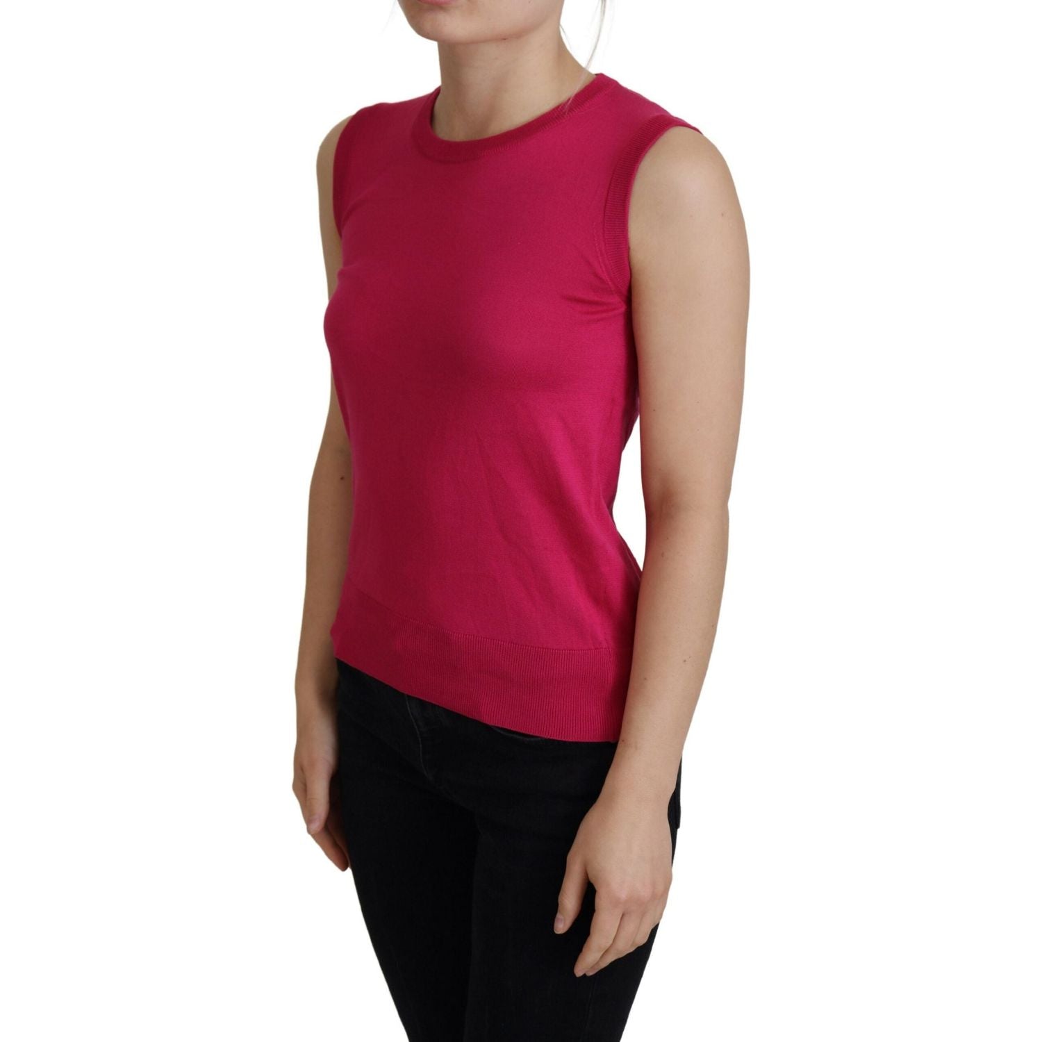 سترة تانك توب من الحرير باللون الوردي الأنيق بدون أكمام من دولتشي آند غابانا