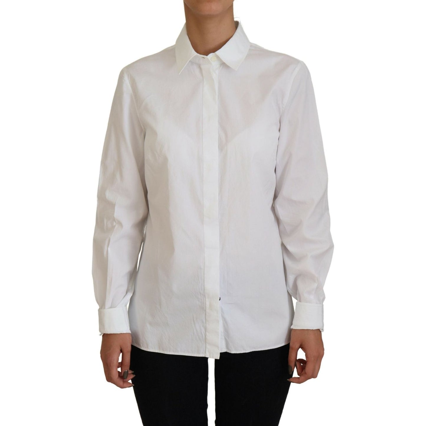 Dolce & Gabbana White Cotton Collared Long Sleeves Formal Top TSH82999- 42